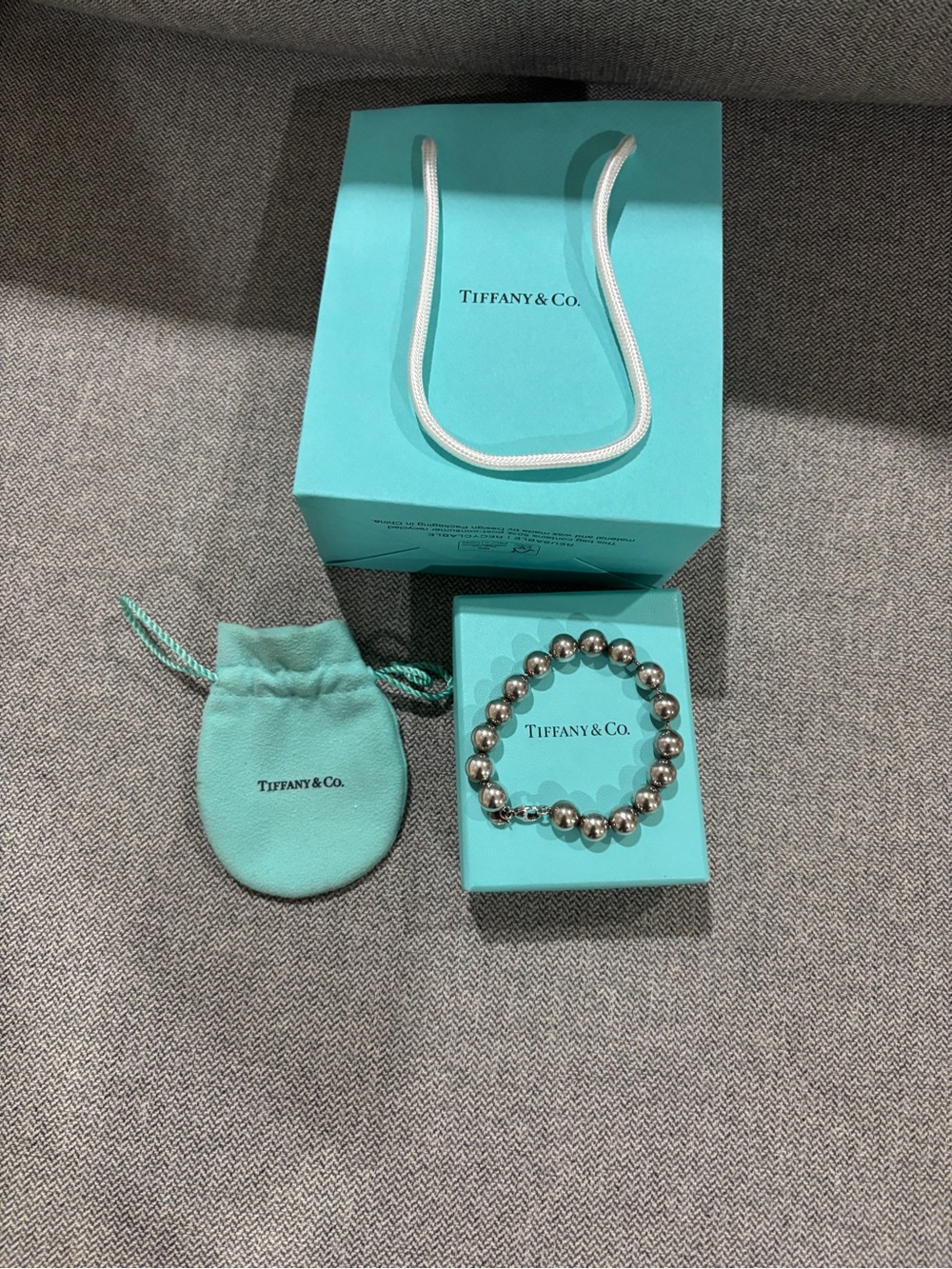 Tiffany & Co. Sterling Silver Bead Bracelet with Tiffany Blue Pouch